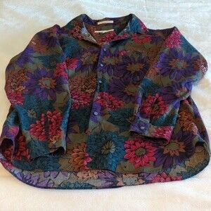 Perry Ellis Long Sleeve Floral Print shirt size L 100% cotton